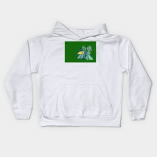 Tropical Marbled Paper Parrot with Jungle Leaves-Green Kids Hoodie